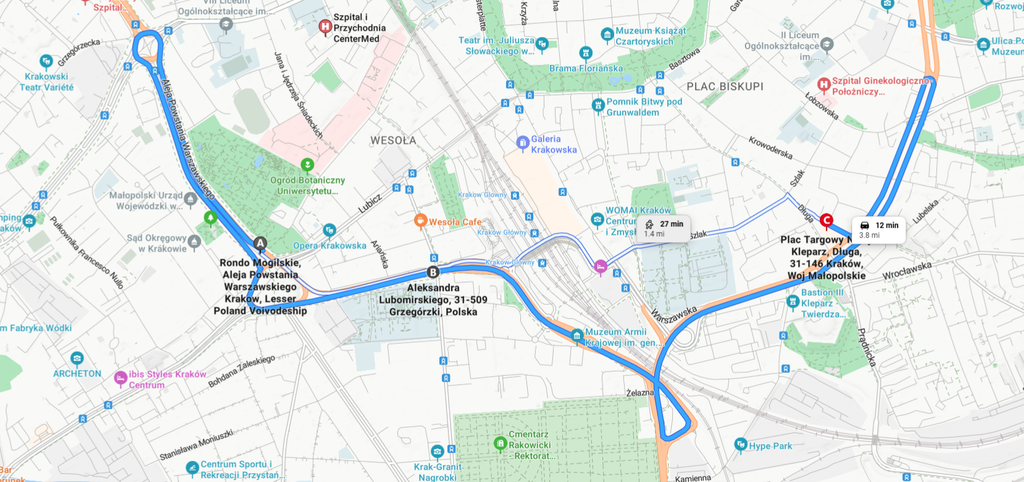 Rondo Mogilskie i główne dojazdy do węzła – w godzinach szczytu zator często zaczyna się jeszcze przed samym rondem.